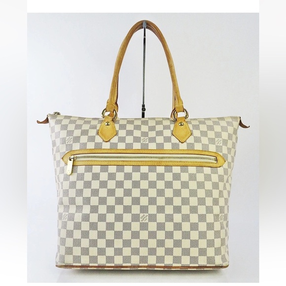 Louis Vuitton White and Tan Checkered Tote - Picture 1 of 16